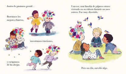 El niño con flores en la cabeza