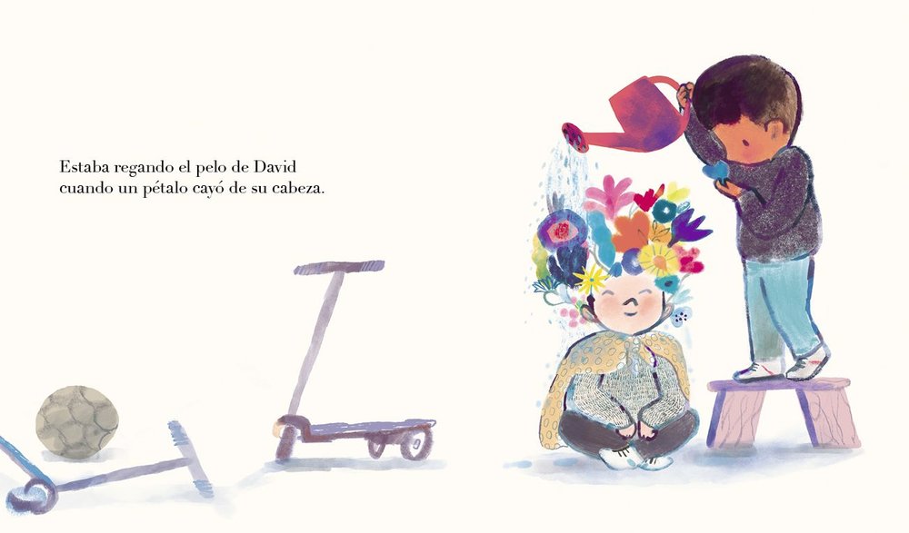 El niño con flores en la cabeza