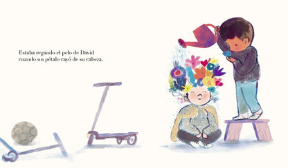 El niño con flores en la cabeza