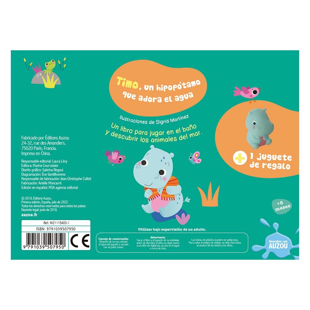 Libro de baño. Timo, un hipopótamo que adora el agua