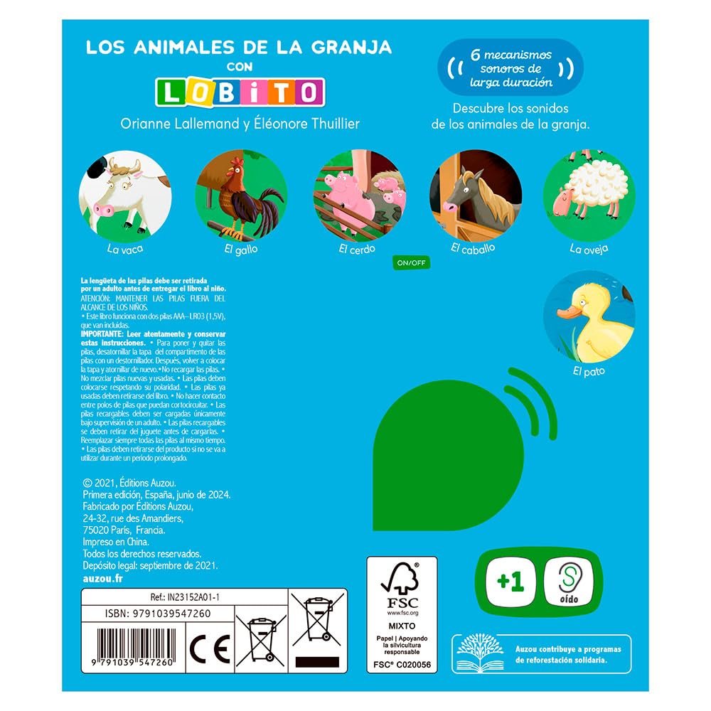 Libro sonidos. Los animales de la granja con Lobito