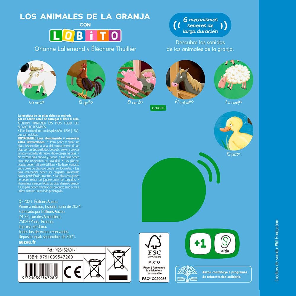 Libro sonidos. Los animales de la granja con Lobito