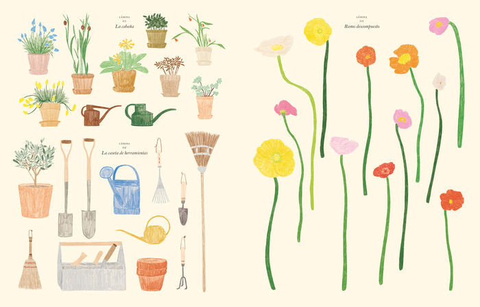 El jardín. Colorea y crea tu collage con pegatinas